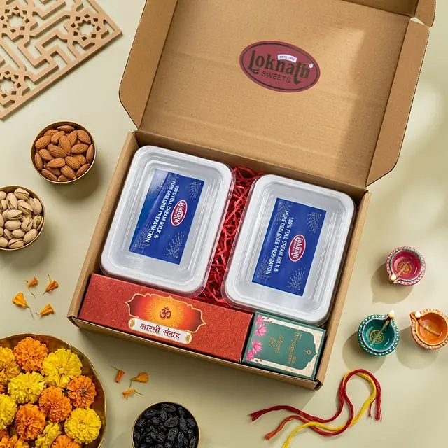Kraft Hamper · 2 Trays, open, showing what is inside