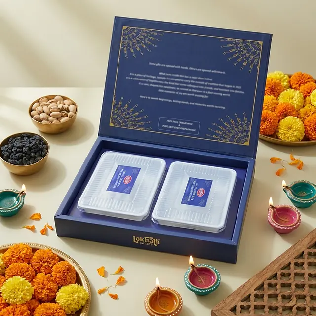 Royal Blue Box · 2 Trays, open, showing what is inside