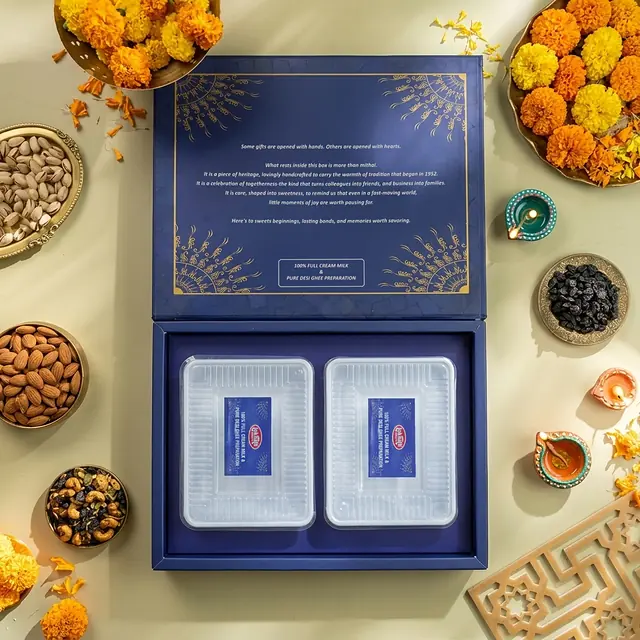 Royal Blue Box · 2 Trays, open, seen from above