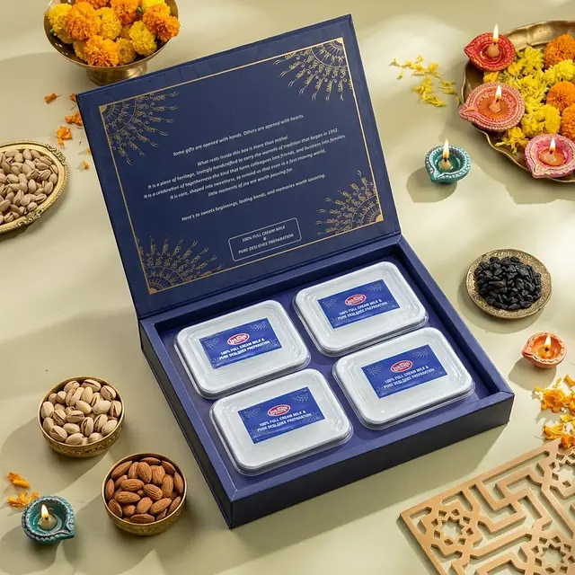 Royal Blue Box · 4 Trays, open, showing what is inside