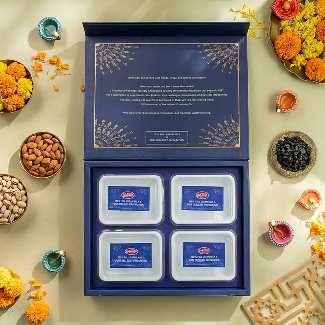 Royal Blue Box · 4 Trays, open, seen from above
