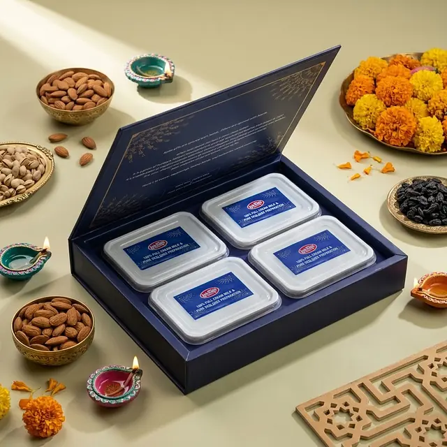 Royal Blue Box · 4 Trays, open and ready to gift