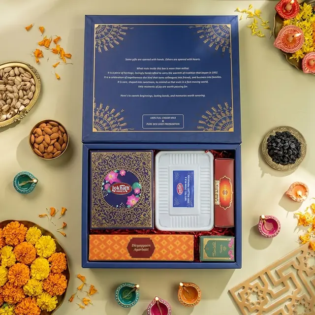 Royal Blue Hamper, open, seen from above